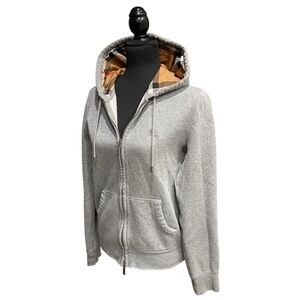 Burberry Nova Check Hooded Zip Hoodie Gray | Small Petite | Equestrian Logo